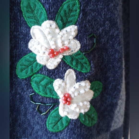 Tiara International Christmas Collection Blue Y2K Vintage Zip Up Sweater Jacket - Picture 9 of 16